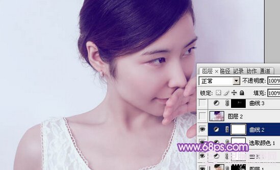 Photoshop打造淡紫色的室内女生头像照片