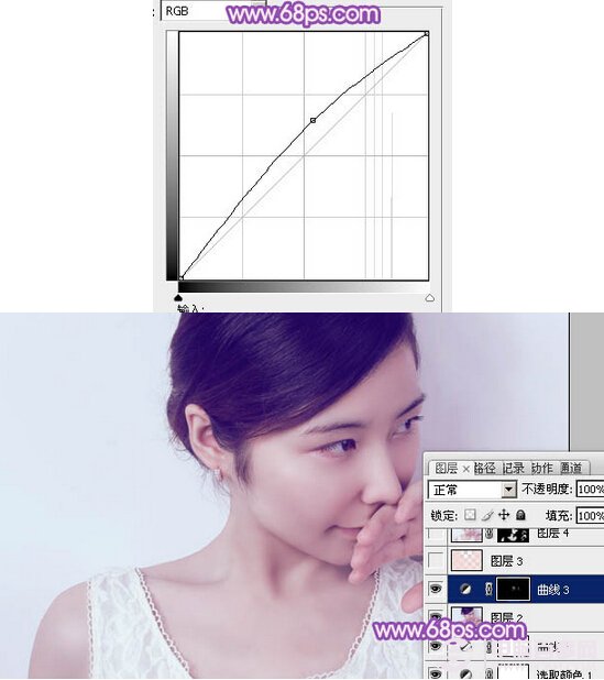 Photoshop打造淡紫色的室内女生头像照片
