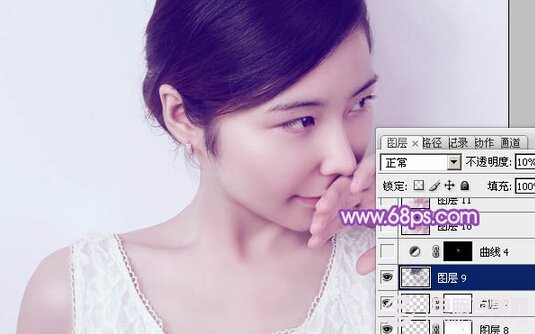 Photoshop打造淡紫色的室内女生头像照片