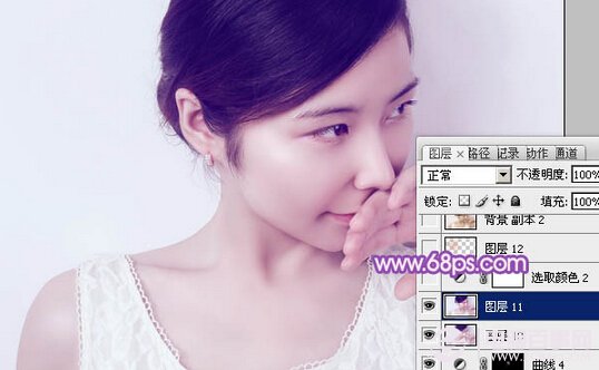 Photoshop打造淡紫色的室内女生头像照片
