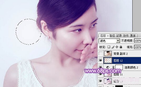Photoshop打造淡紫色的室内女生头像照片