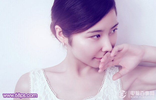 Photoshop打造淡紫色的室内女生头像照片