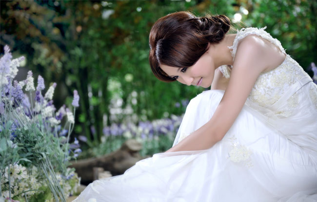 Photoshop打造甜美的暗调蓝褐色美女婚片 全福编程网