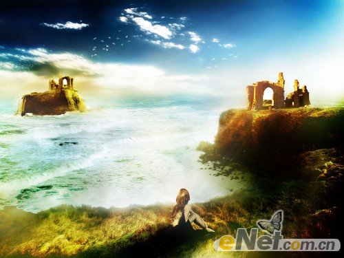 Photoshop合成哑光海景古迹遗址场景 全福编程网